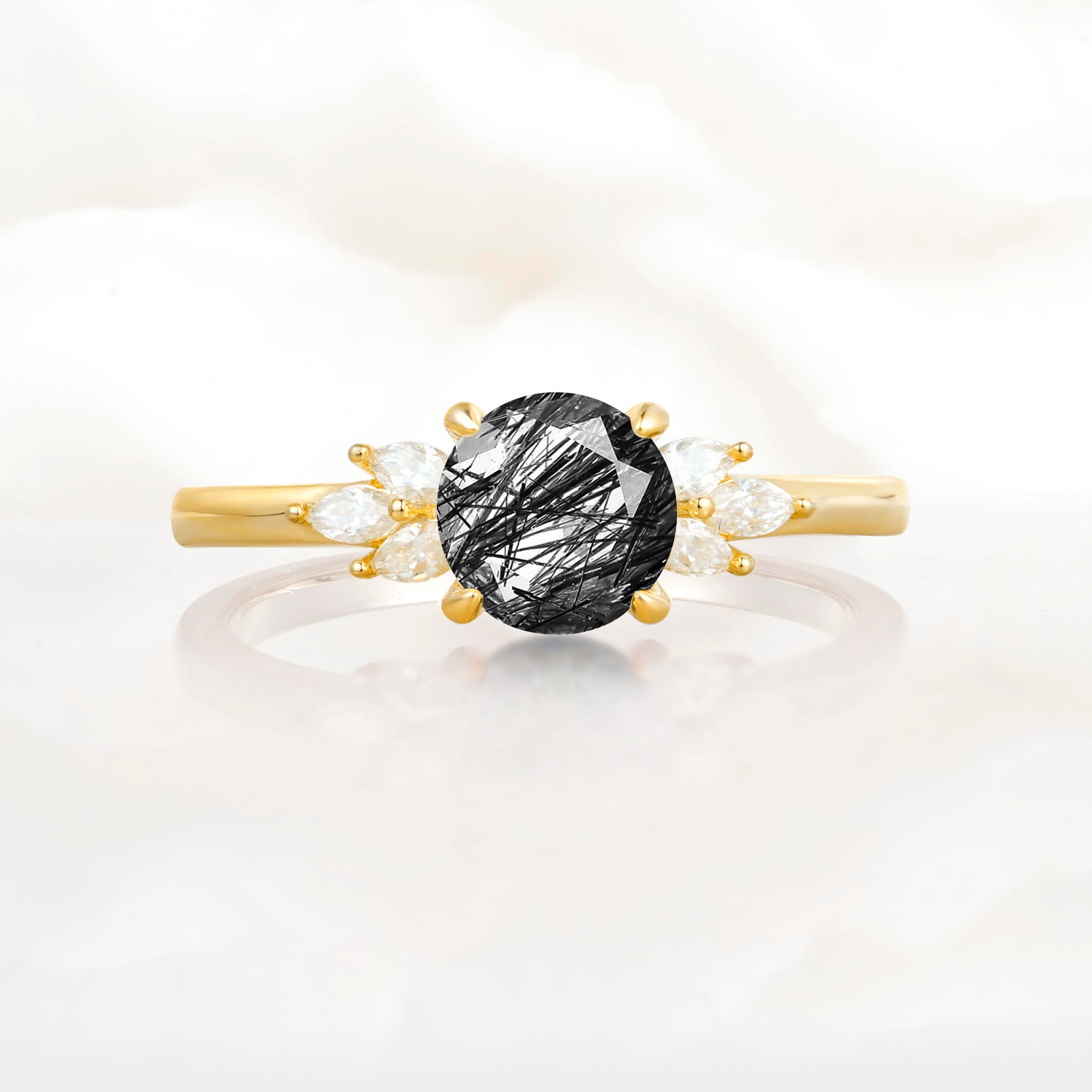 SR11590 Black Rutilated Quartz Ring - Yellow-Gold