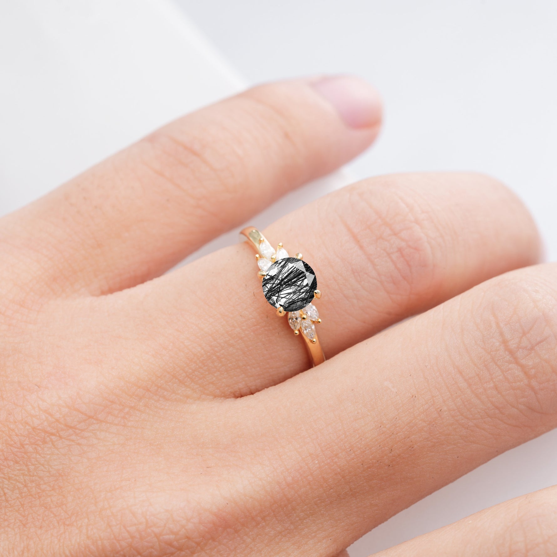 SR11590 Black Rutilated Quartz Ring - Rose-Gold