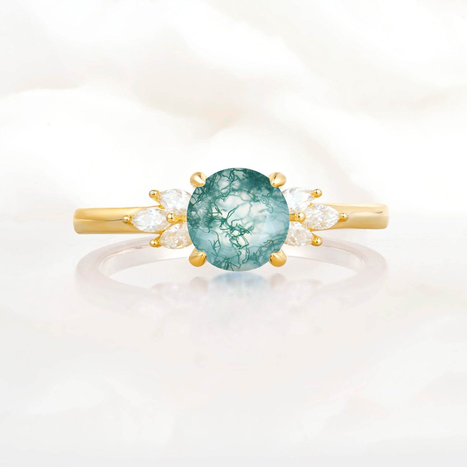 SR11590 Moss Agate Ring - Yellow-Gold