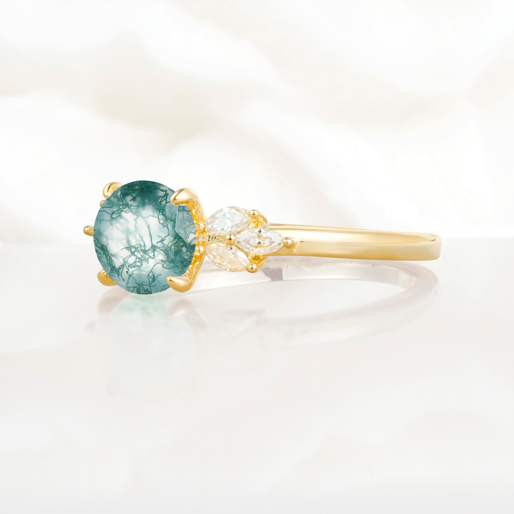 SR11590 Moss Agate Ring - White-Gold