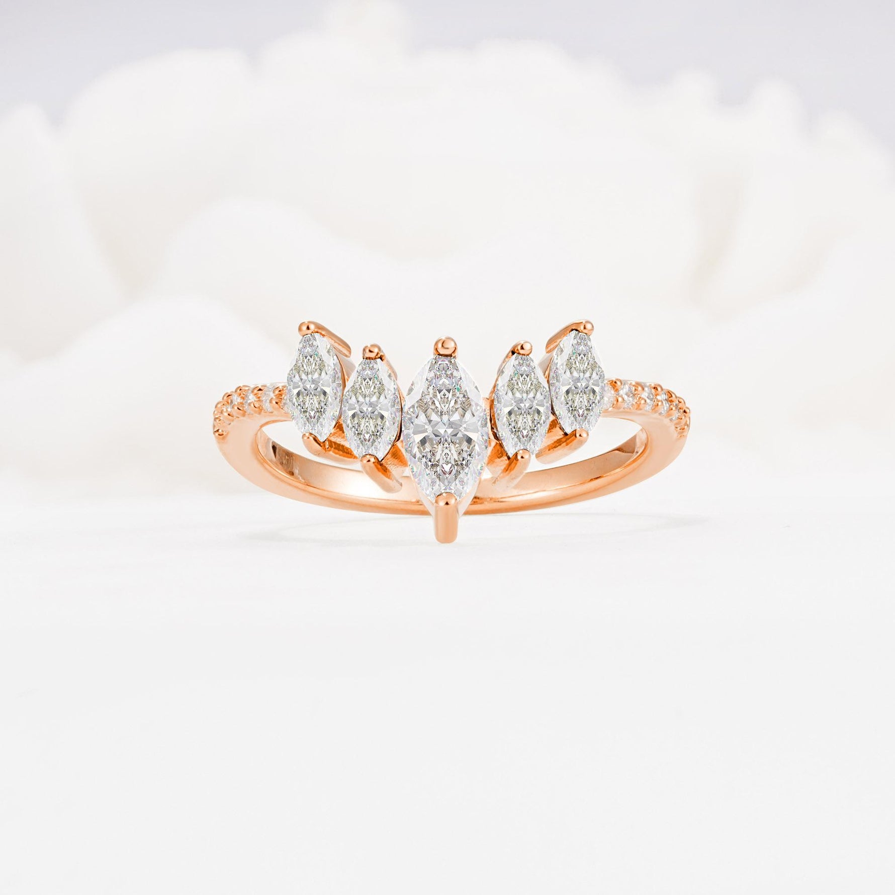 Marquise Cut Moissanite Tiara Engagement Ring with Pavé Band - Additional view