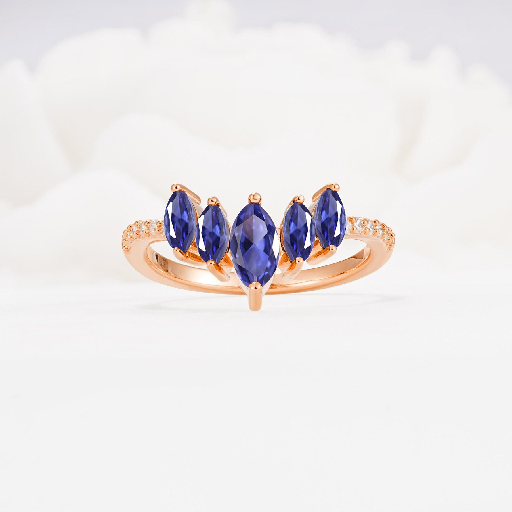 Marquise Cut Tanzanite Tiara Engagement Ring with Pavé Band - Additional view