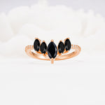 Marquise Cut Black Onyx Tiara Engagement Ring with Pavé Band - Additional view