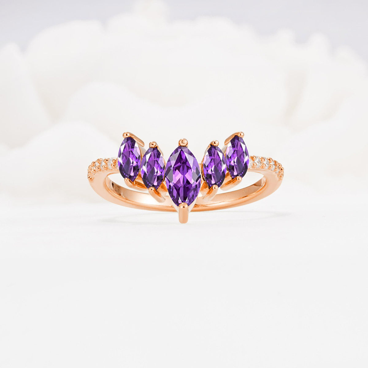 Marquise Cut Amethyst Tiara Engagement Ring with Pavé Band - Additional view