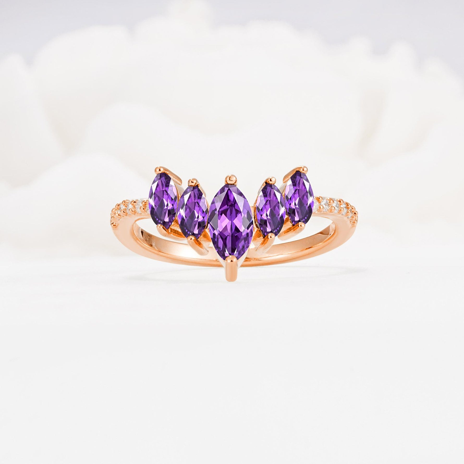 Marquise Cut Amethyst Tiara Engagement Ring with Pavé Band - Additional view