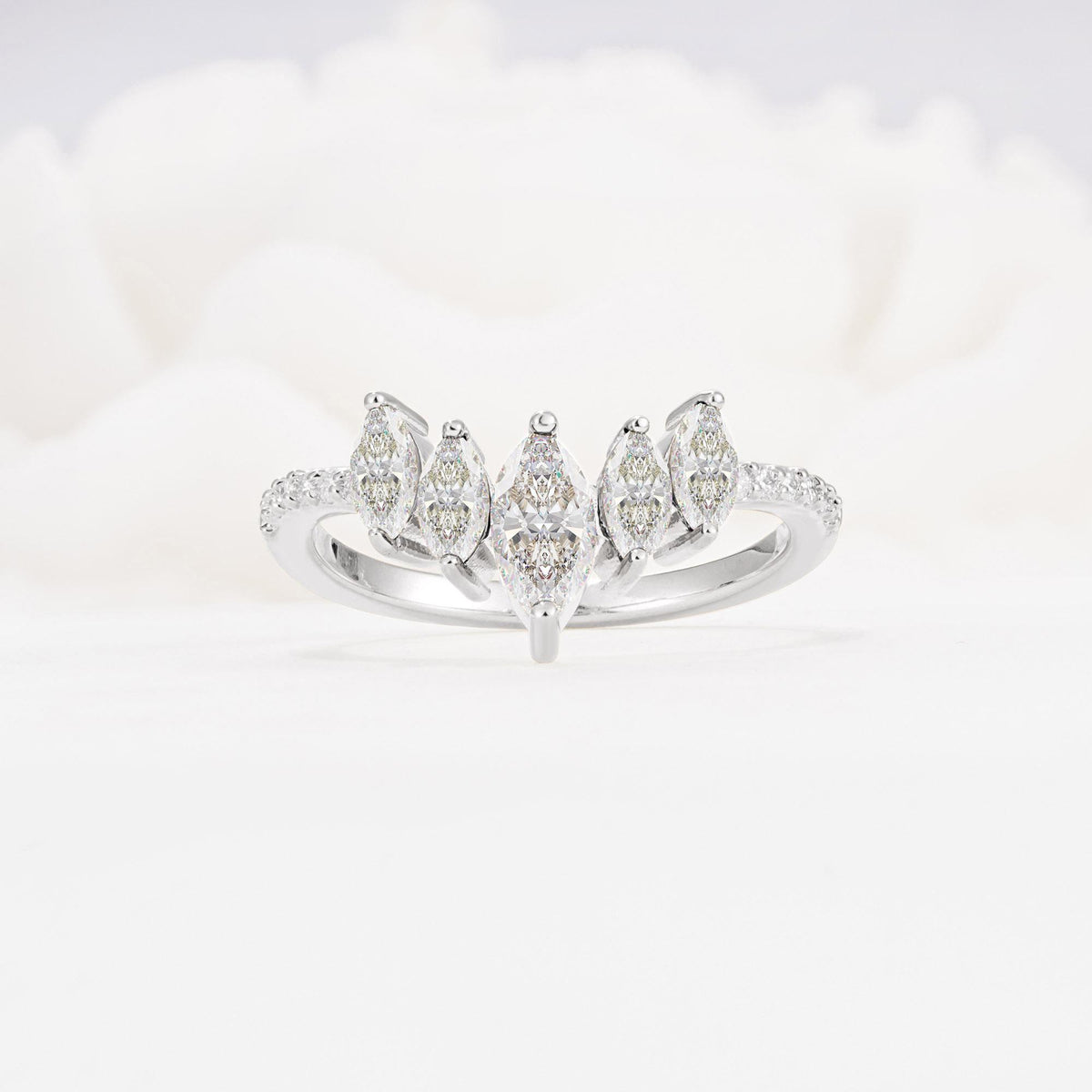 Marquise Cut Moissanite Tiara Engagement Ring with Pavé Band - Additional view