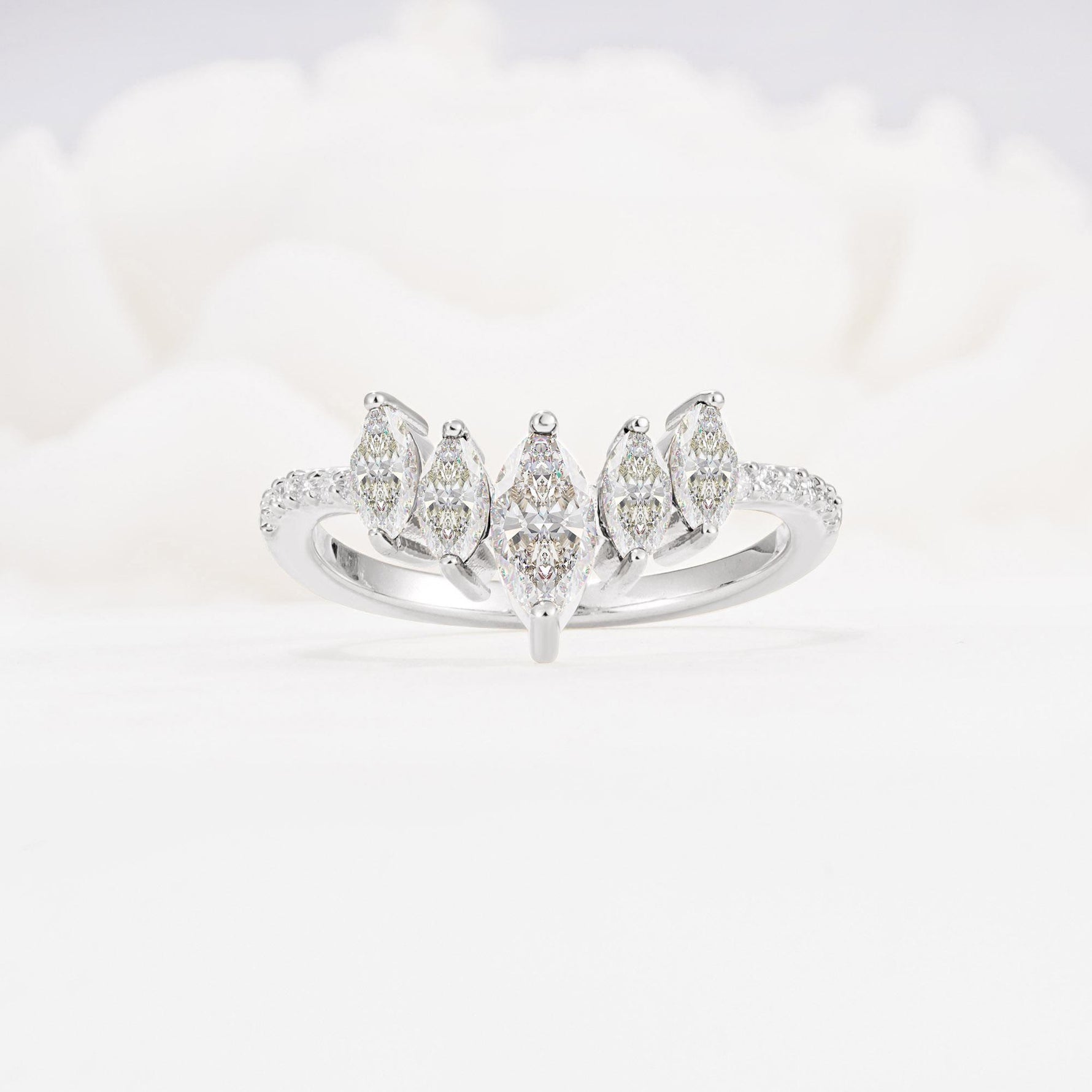Marquise Cut Moissanite Tiara Engagement Ring with Pavé Band - Additional view