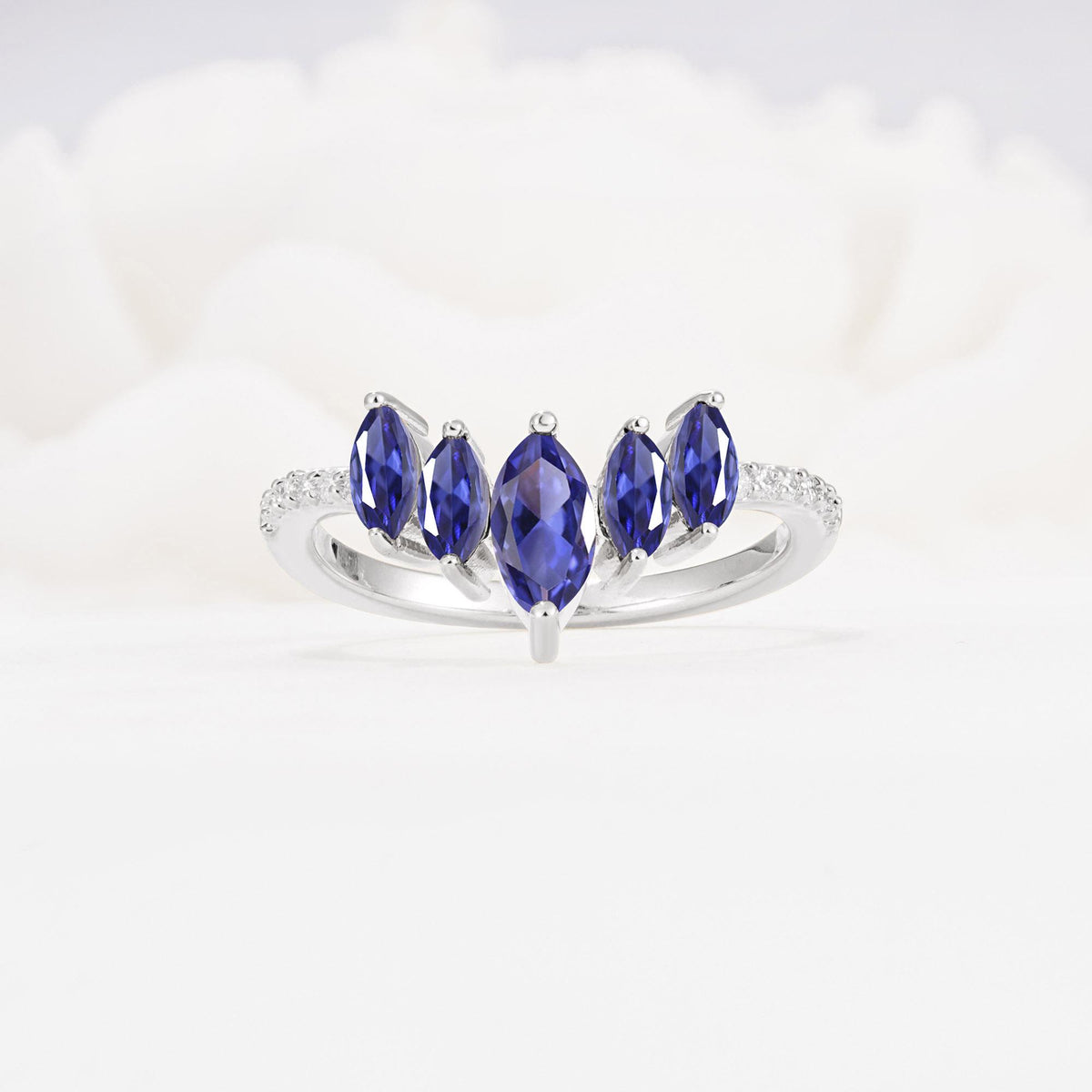 Marquise Cut Tanzanite Tiara Engagement Ring with Pavé Band - Additional view