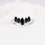 Marquise Cut Black Onyx Tiara Engagement Ring with Pavé Band - Additional view