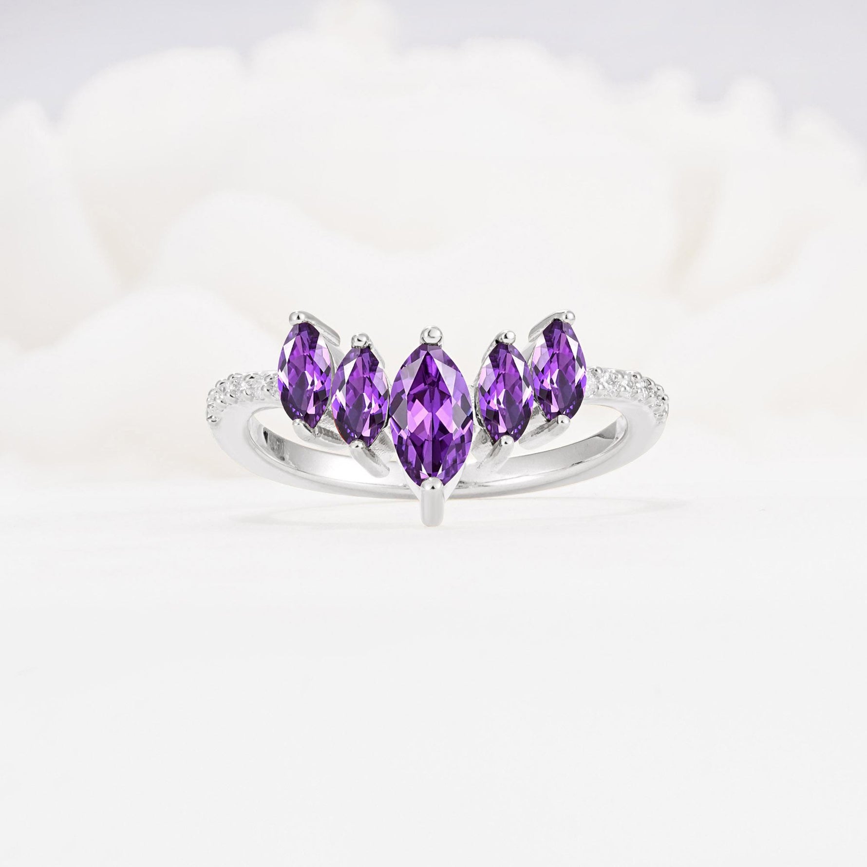 Marquise Cut Amethyst Tiara Engagement Ring with Pavé Band - Additional view