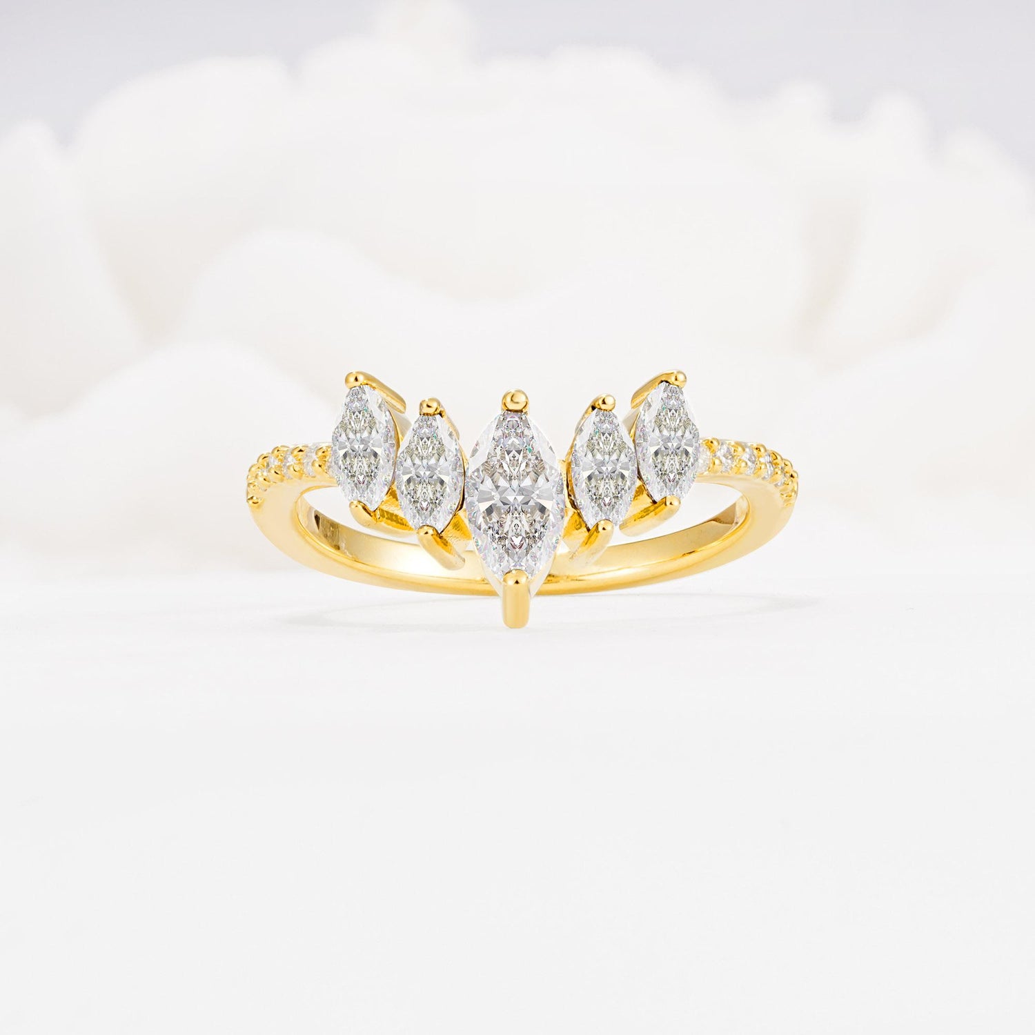 Marquise Cut Moissanite Tiara Engagement Ring with Pavé Band - Additional view