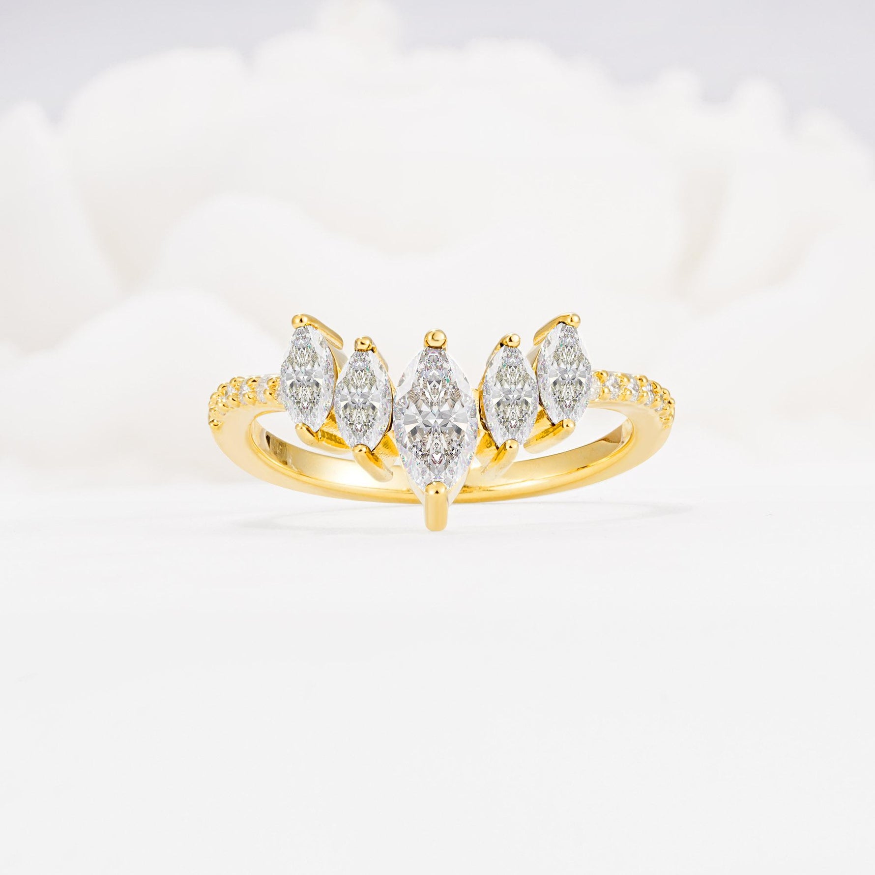 Marquise Cut Moissanite Tiara Engagement Ring with Pavé Band - Additional view
