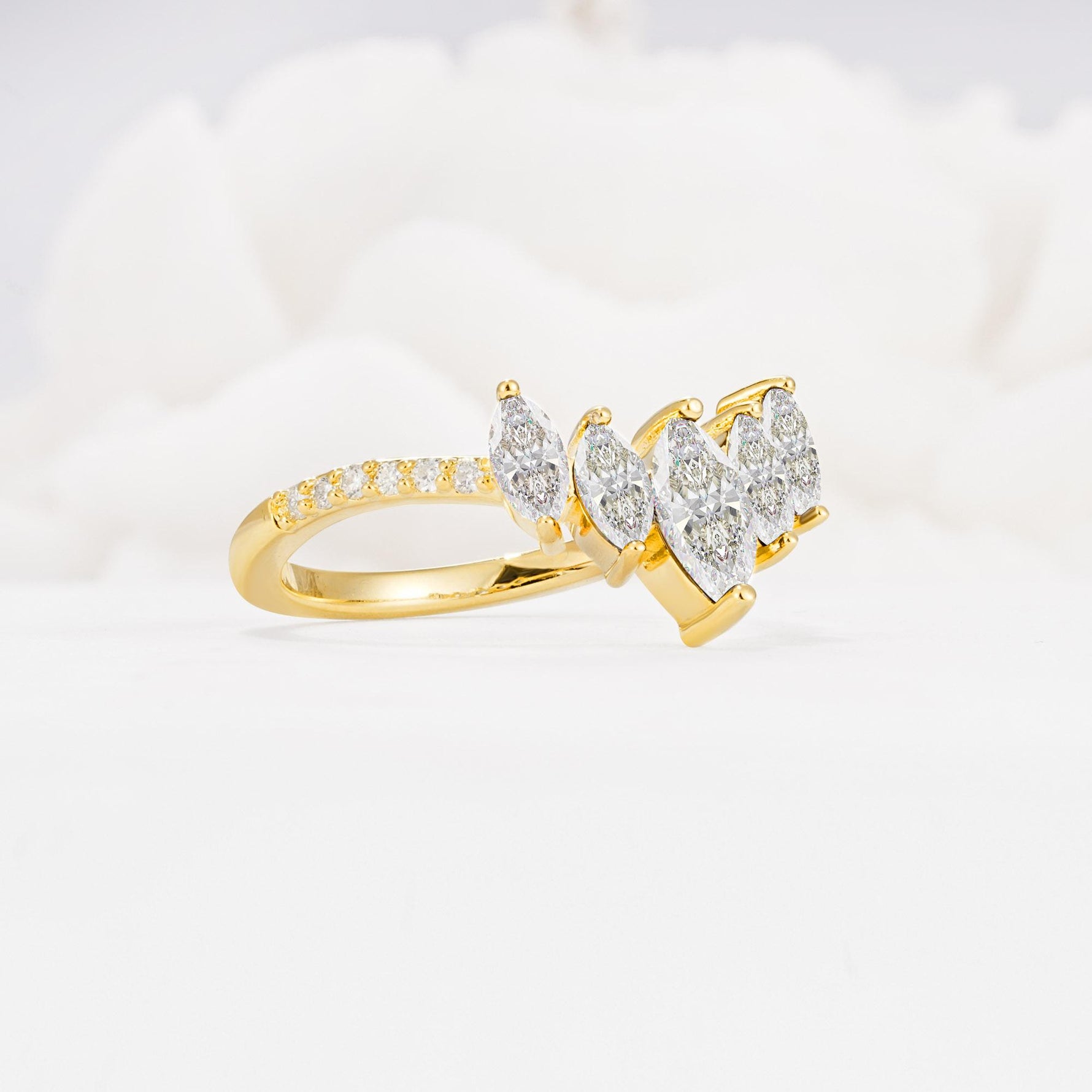 Marquise Cut Moissanite Tiara Engagement Ring with Pavé Band - Additional view
