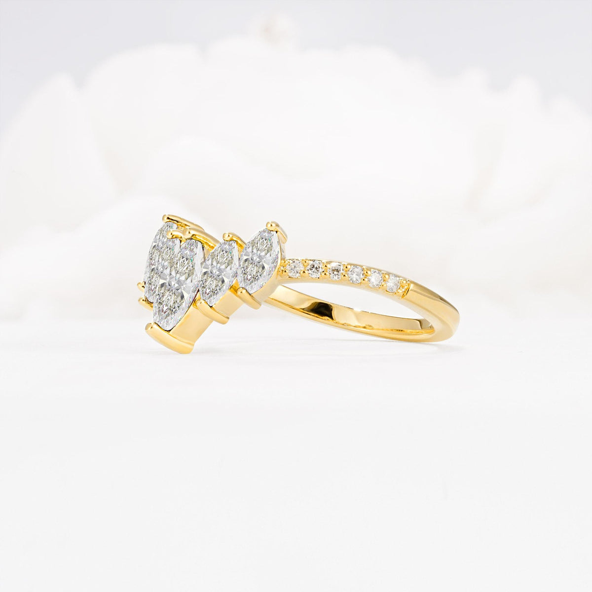 Marquise Cut Moissanite Tiara Engagement Ring with Pavé Band - Additional view