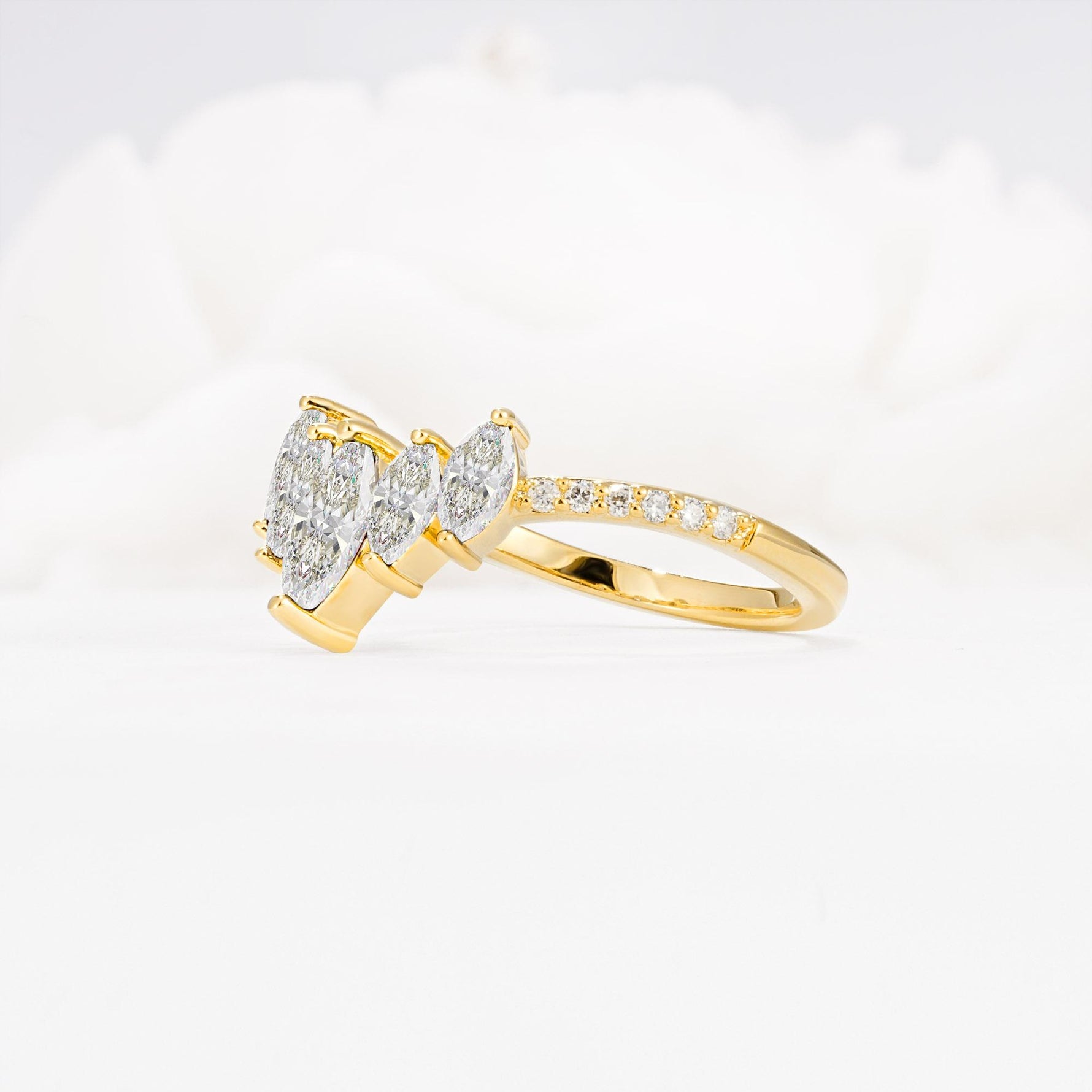 Marquise Cut Moissanite Tiara Engagement Ring with Pavé Band - Additional view