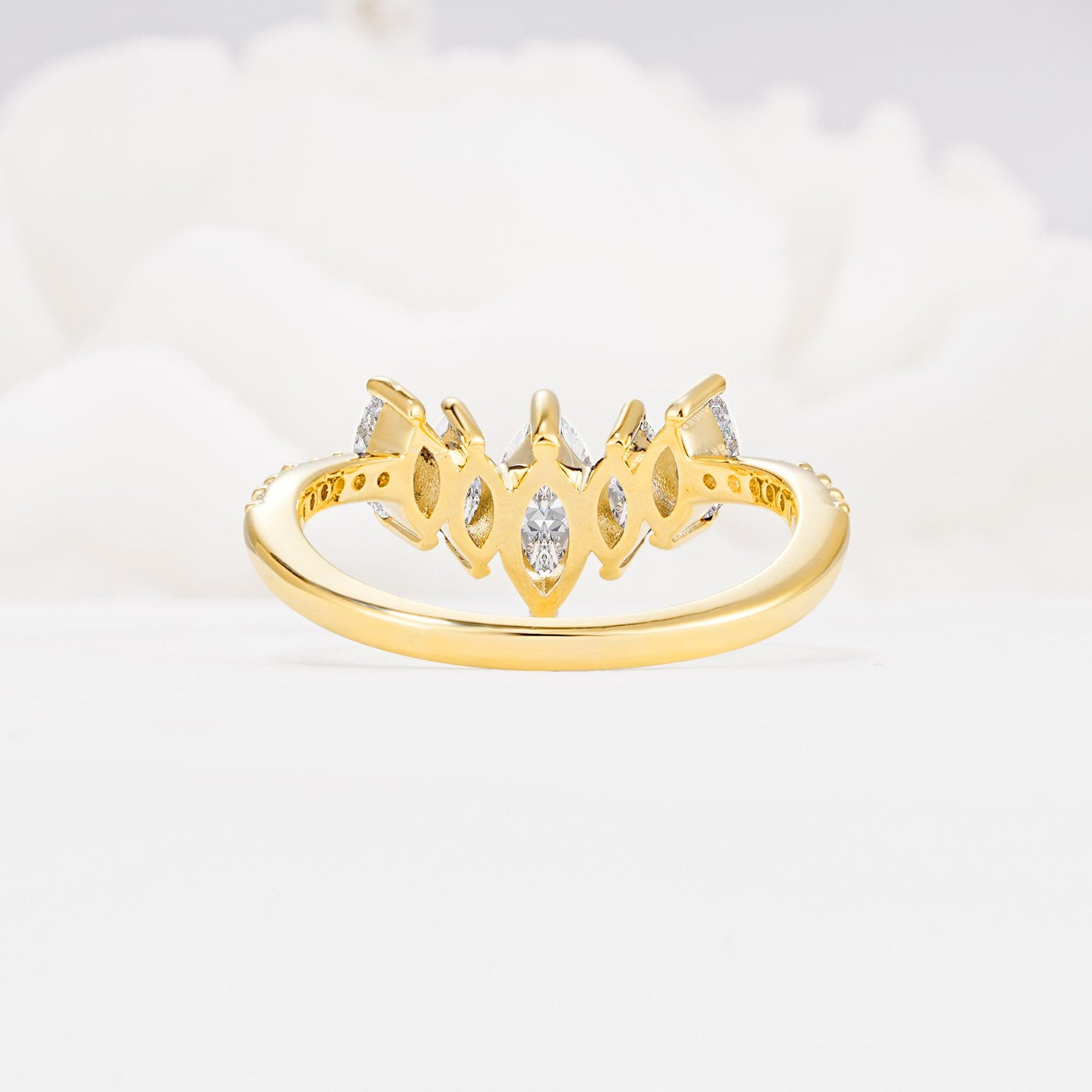 Marquise Cut Moissanite Tiara Engagement Ring with Pavé Band - Additional view