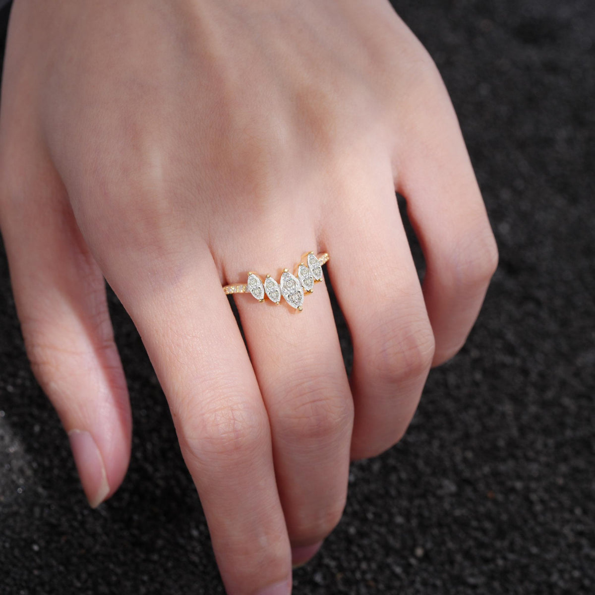 Marquise Cut Moissanite Tiara Engagement Ring with Pavé Band - Additional view