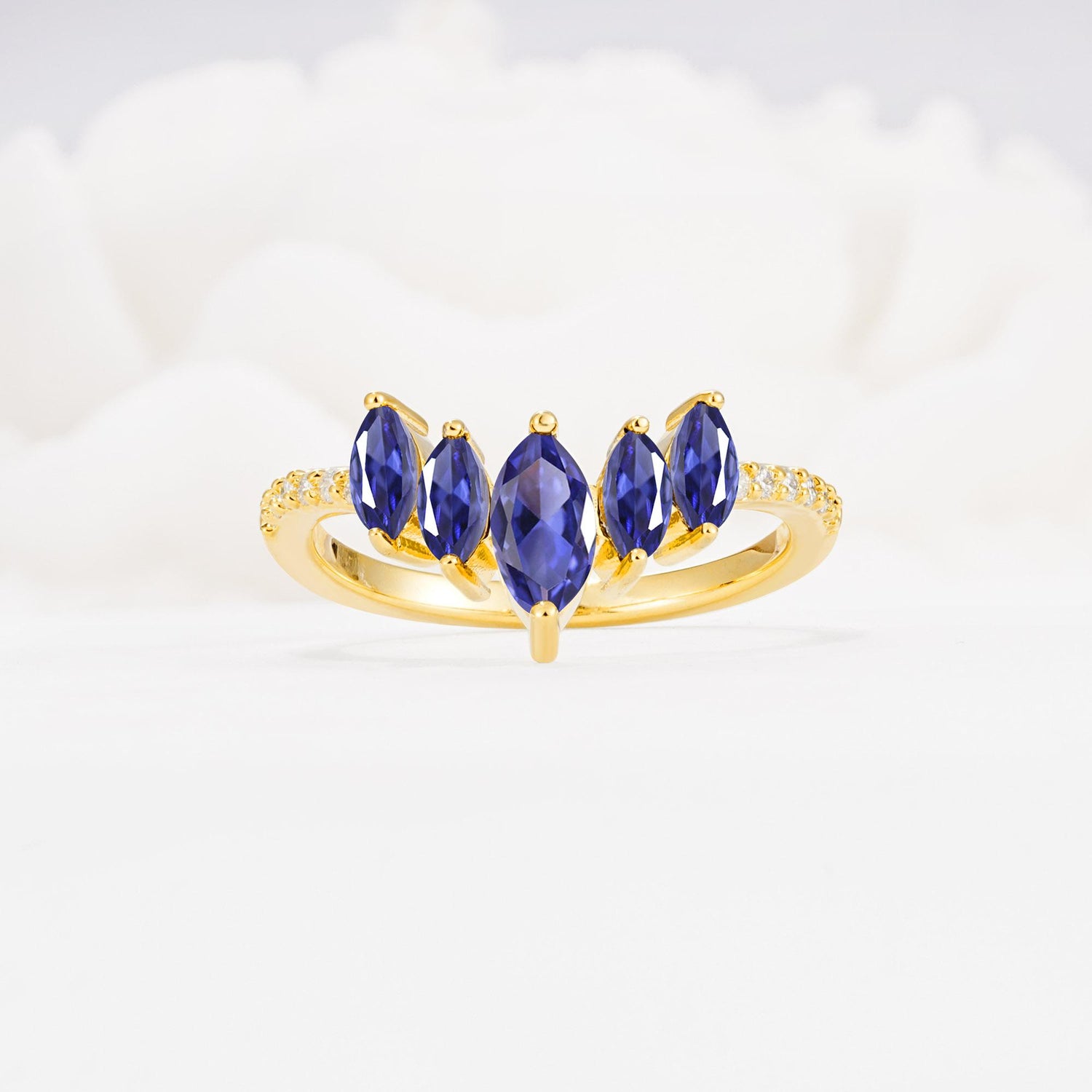 Marquise Cut Tanzanite Tiara Engagement Ring with Pavé Band - Additional view