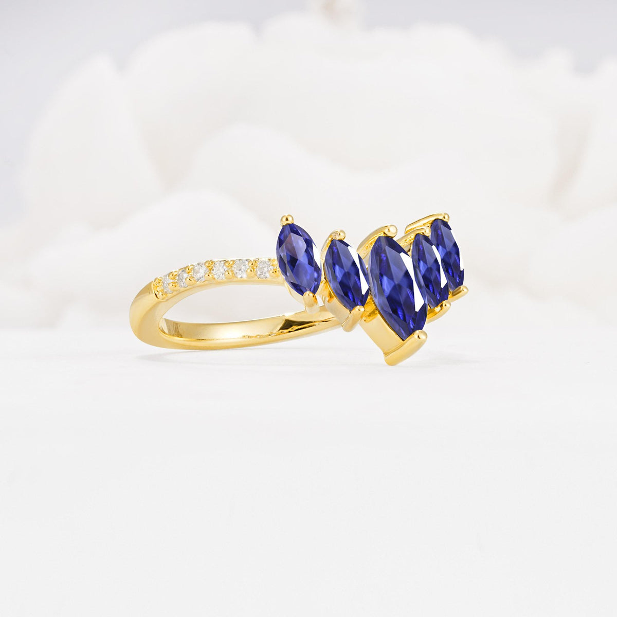 Marquise Cut Tanzanite Tiara Engagement Ring with Pavé Band - Additional view