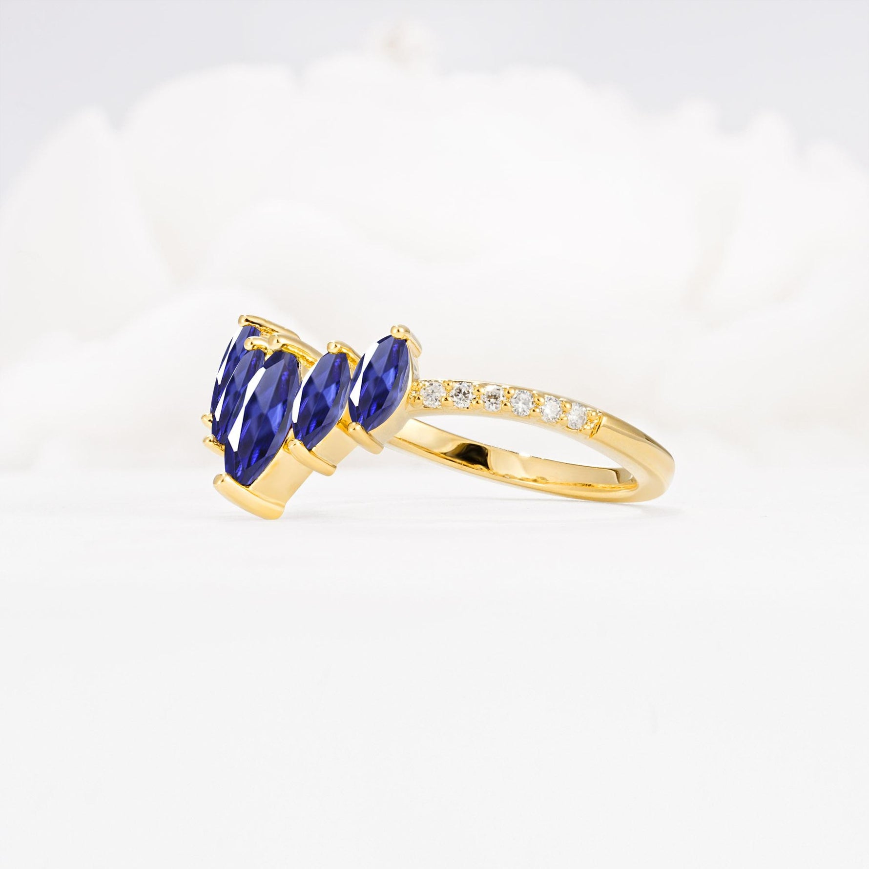 Marquise Cut Tanzanite Tiara Engagement Ring with Pavé Band - Additional view