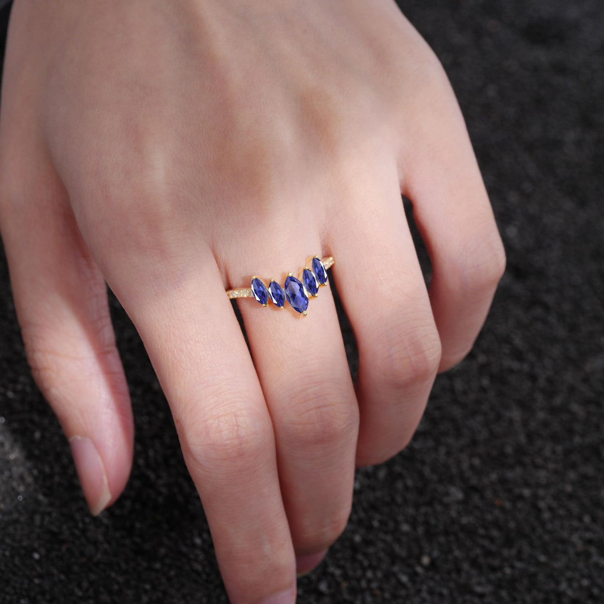 Marquise Cut Tanzanite Tiara Engagement Ring with Pavé Band - Additional view