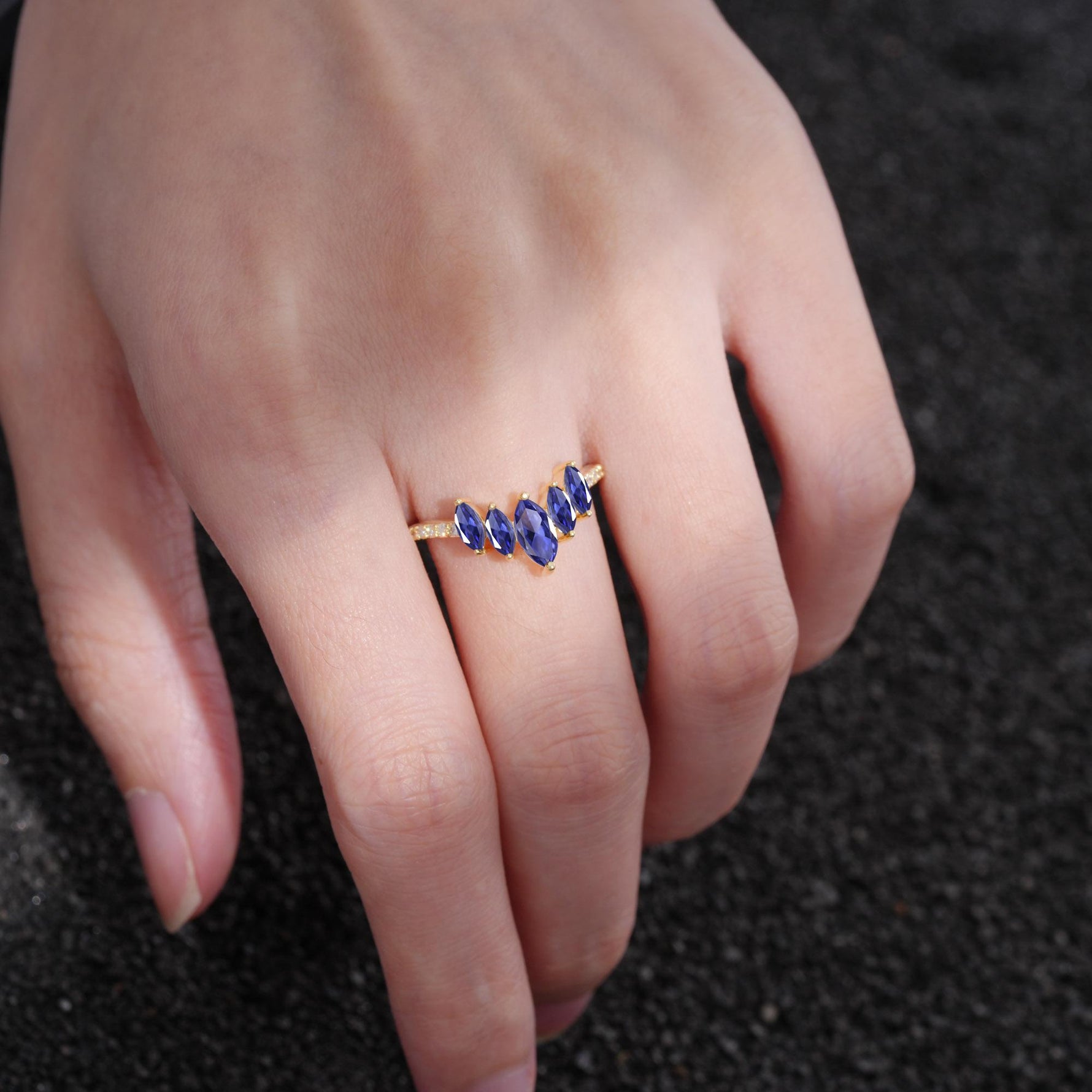 Marquise Cut Tanzanite Tiara Engagement Ring with Pavé Band - Additional view
