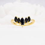 Marquise Cut Black Onyx Tiara Engagement Ring with Pavé Band - Additional view
