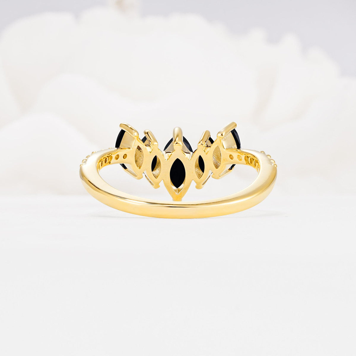 Marquise Cut Black Onyx Tiara Engagement Ring with Pavé Band - Additional view