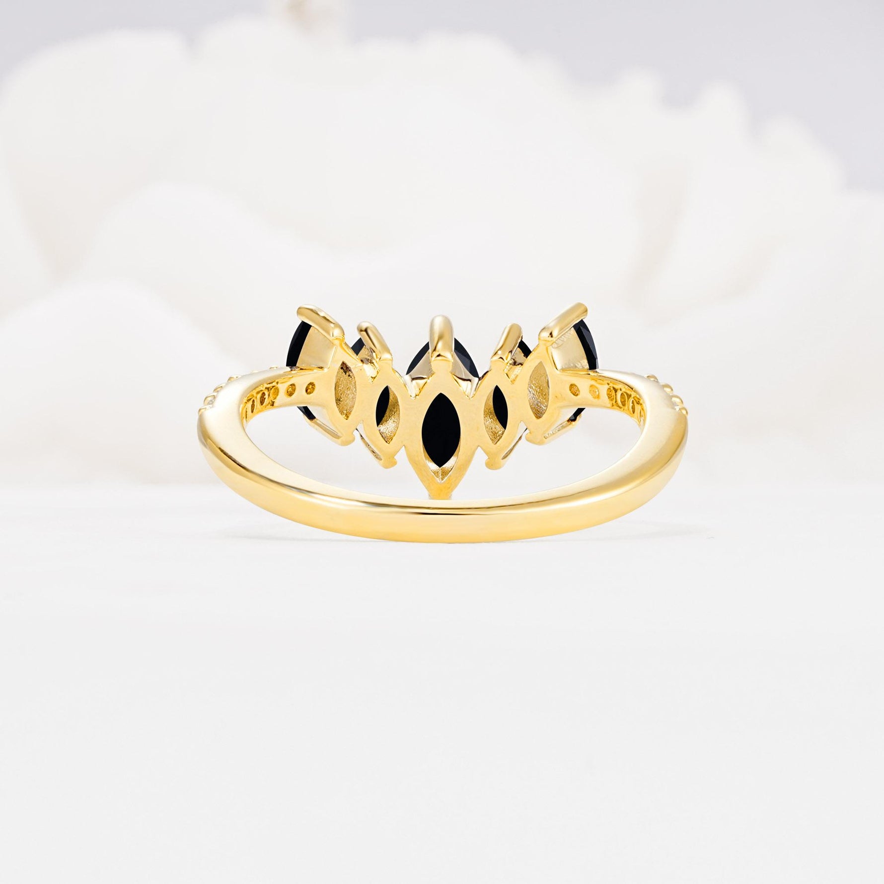 Marquise Cut Black Onyx Tiara Engagement Ring with Pavé Band - Additional view