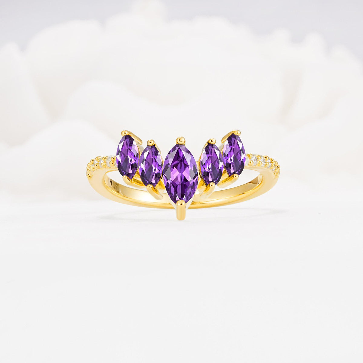 Marquise Cut Amethyst Tiara Engagement Ring with Pavé Band - Additional view