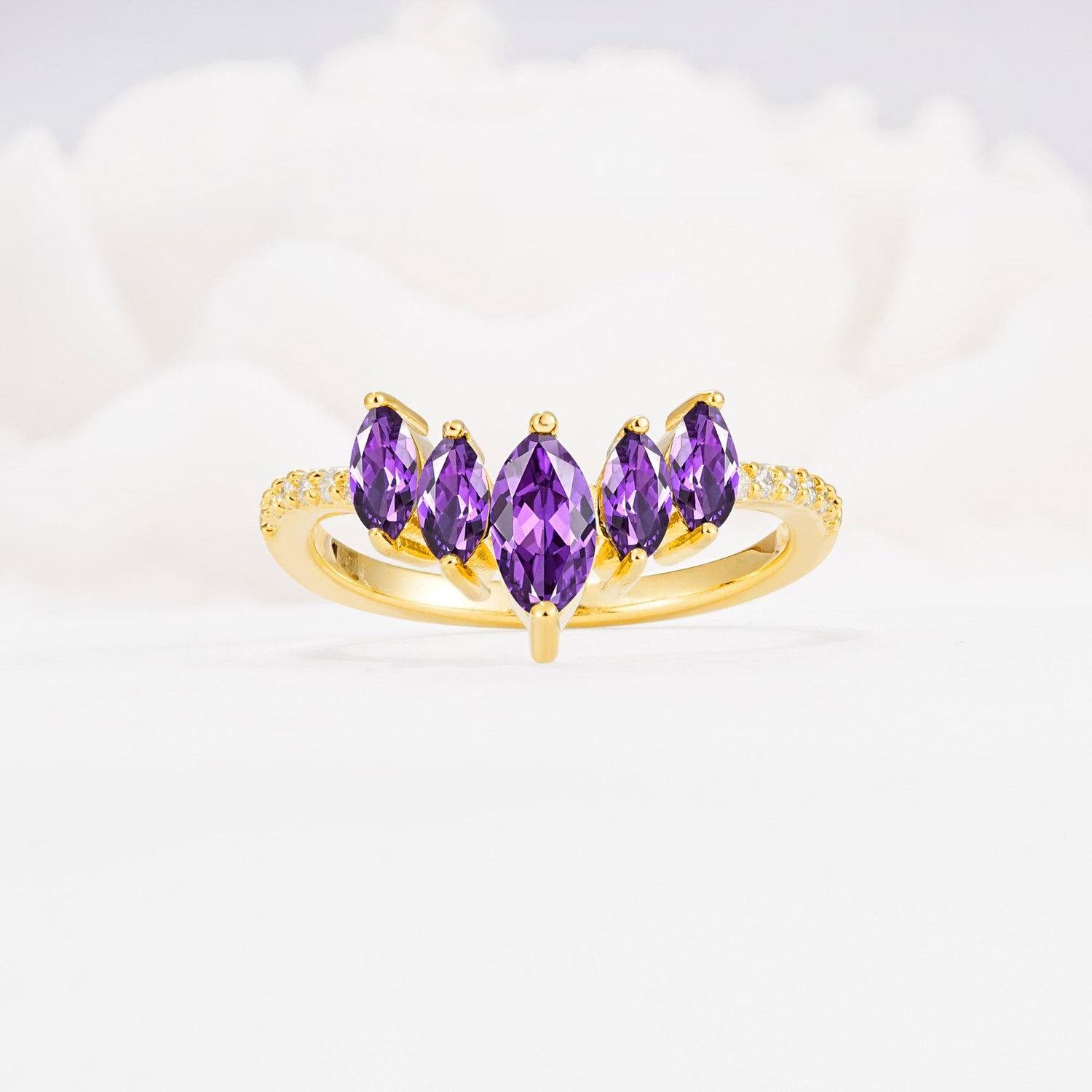 Marquise Cut Amethyst Tiara Engagement Ring with Pavé Band - Additional view