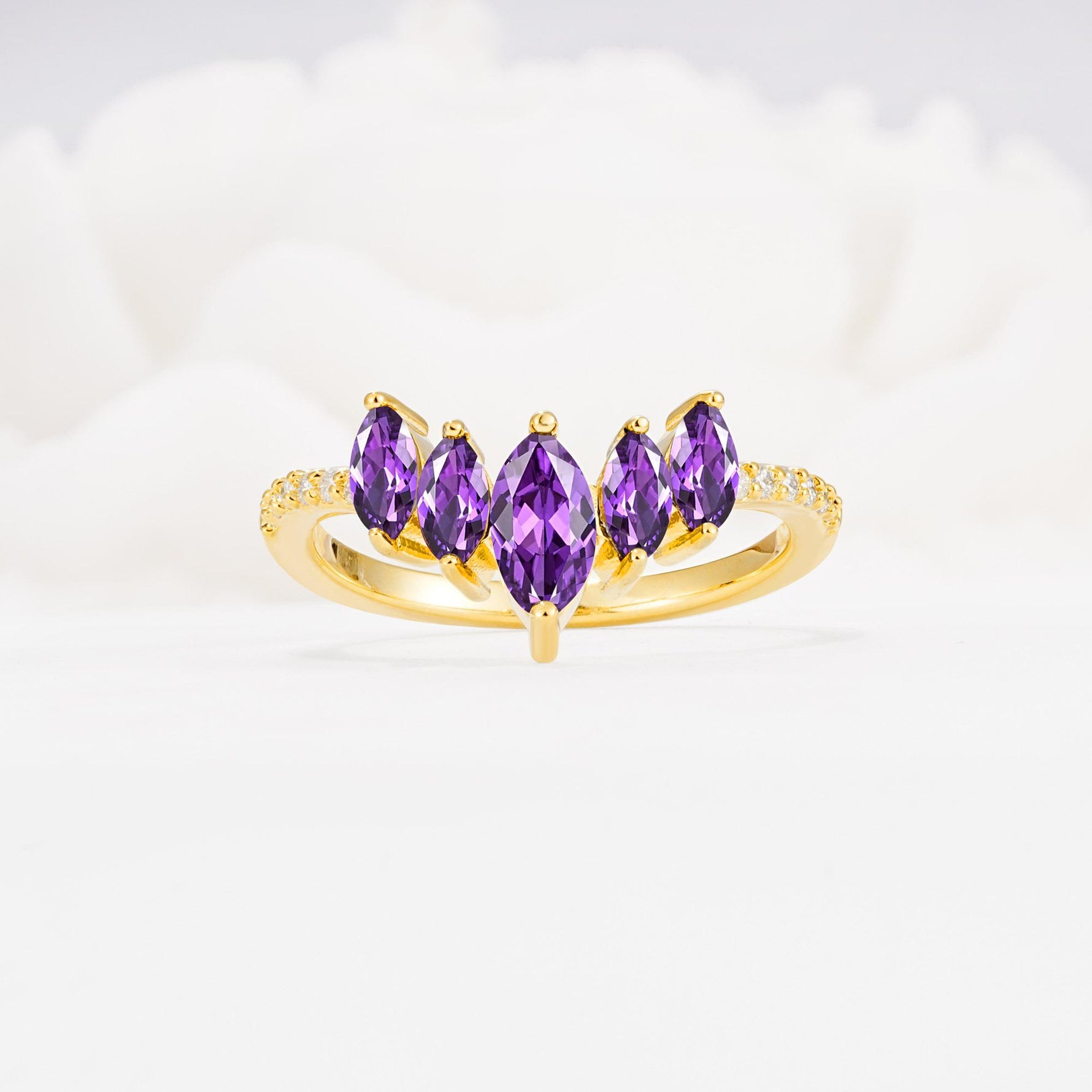 Marquise Cut Amethyst Tiara Engagement Ring with Pavé Band - Additional view