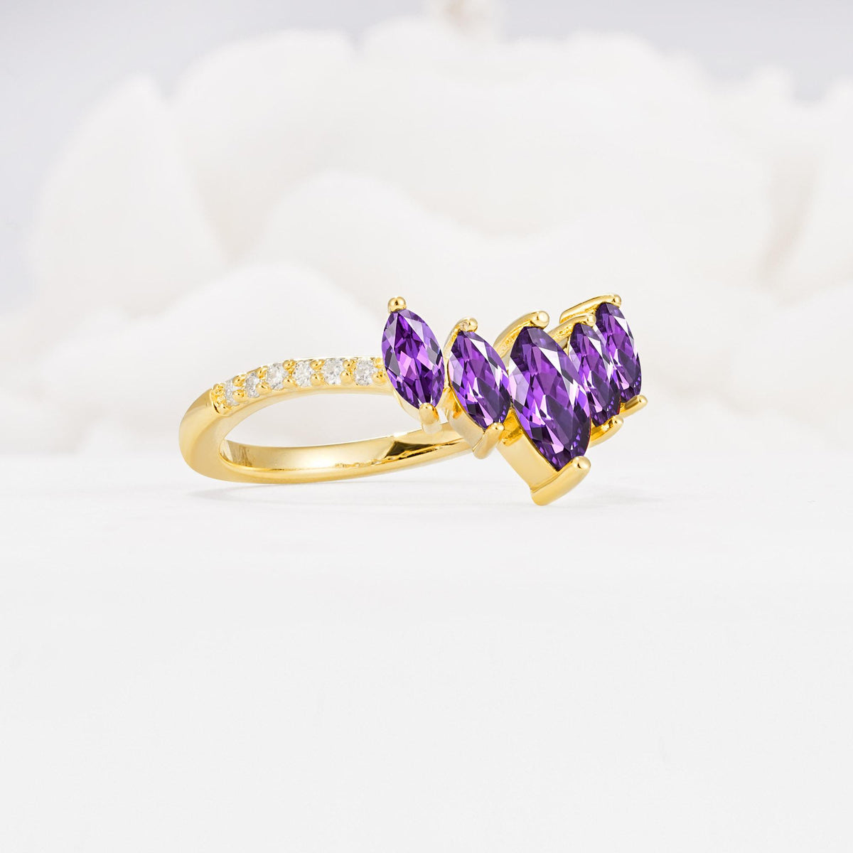 Marquise Cut Amethyst Tiara Engagement Ring with Pavé Band - Additional view