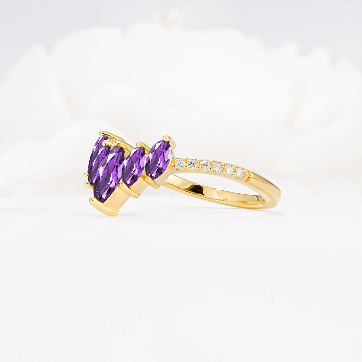 Marquise Cut Amethyst Tiara Engagement Ring with Pavé Band - Additional view