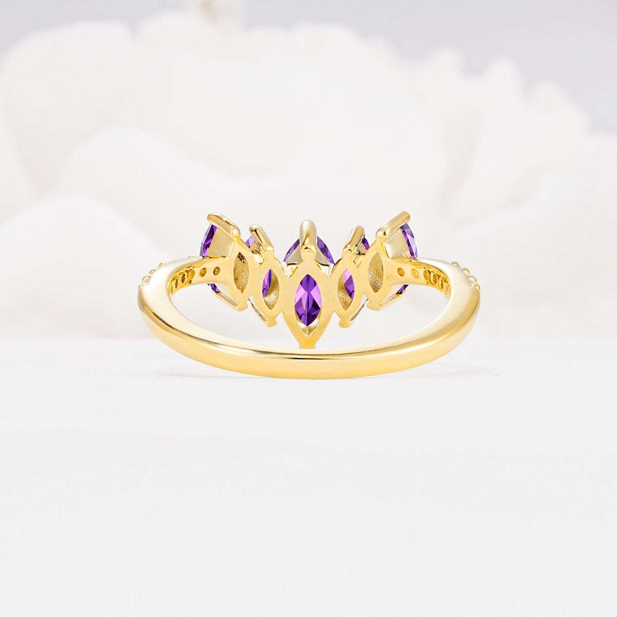 Marquise Cut Amethyst Tiara Engagement Ring with Pavé Band - Additional view