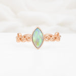 Vintage Marquise Cut Ornate Scroll Design Fire Opal Engagement Ring - Additional view