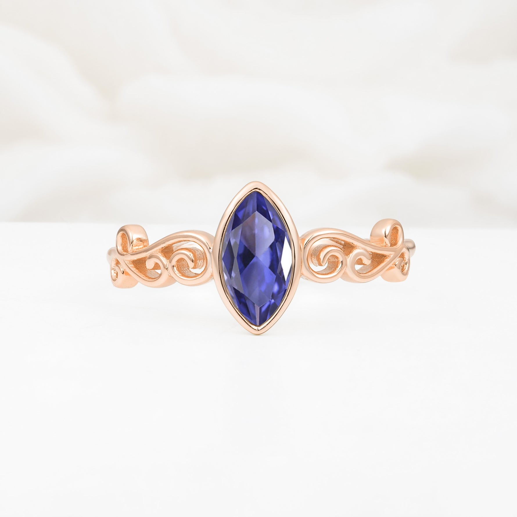 Vintage Marquise Cut Ornate Scroll Design Tanzanite Engagement Ring - Additional view