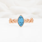 Vintage Marquise Cut Ornate Scroll Design Turquoise Engagement Ring - Additional view