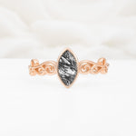 Vintage Marquise Cut Ornate Scroll Design Black Rutilated Quartz Engagement Ring - Additional view
