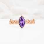 Vintage Marquise Cut Ornate Scroll Design Amethyst Engagement Ring - Additional view