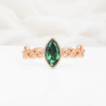 Vintage Marquise Cut Ornate Scroll Design Emerald Engagement Ring - Additional view