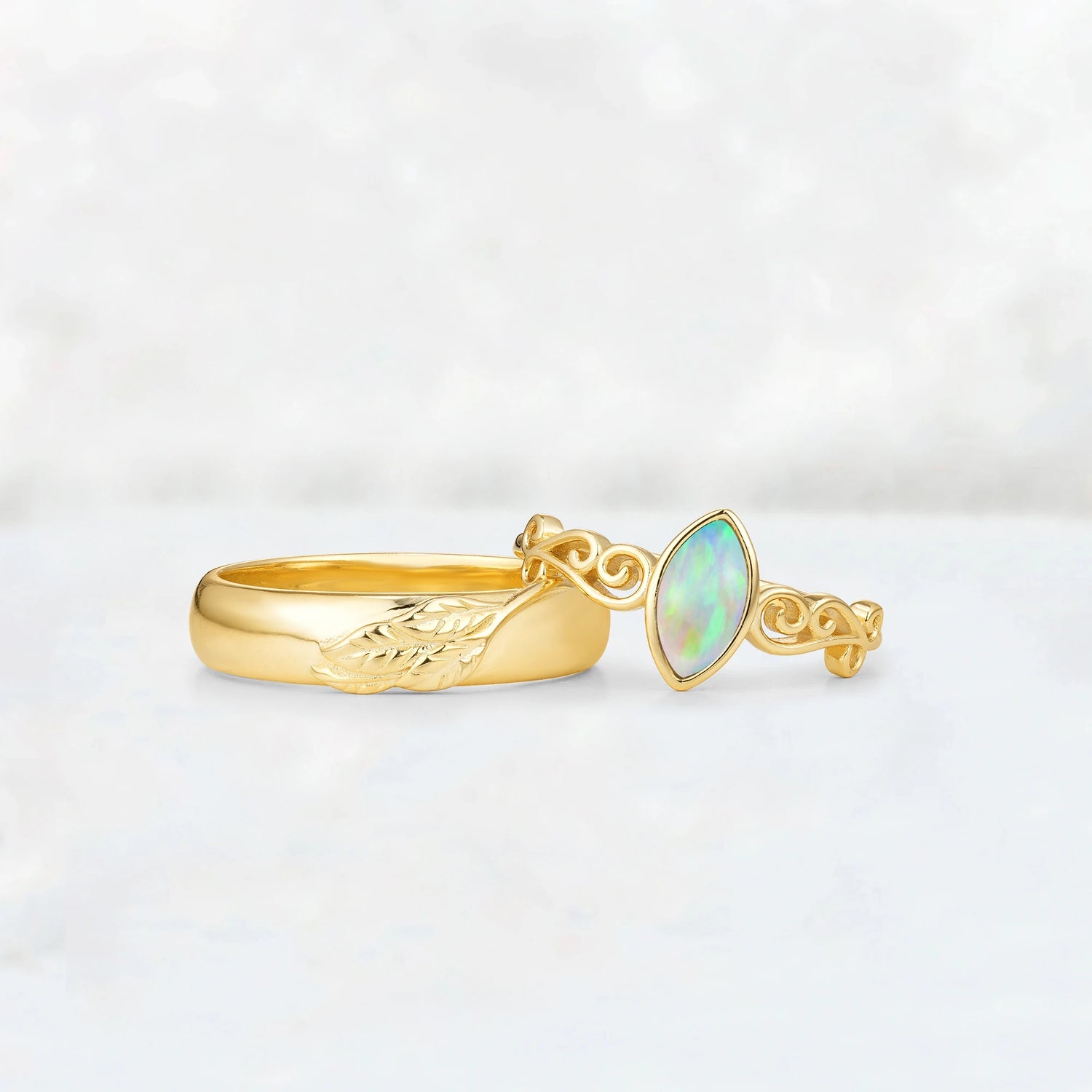 Celtic Vine Marquise Opal His and Hers Couple Ring