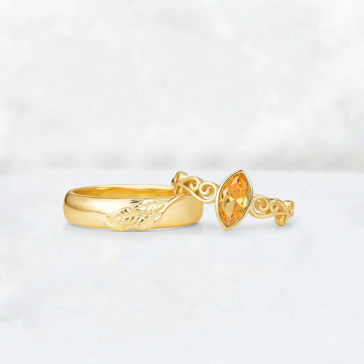 Celtic Vine Marquise Citrine His and Hers Couple Ring