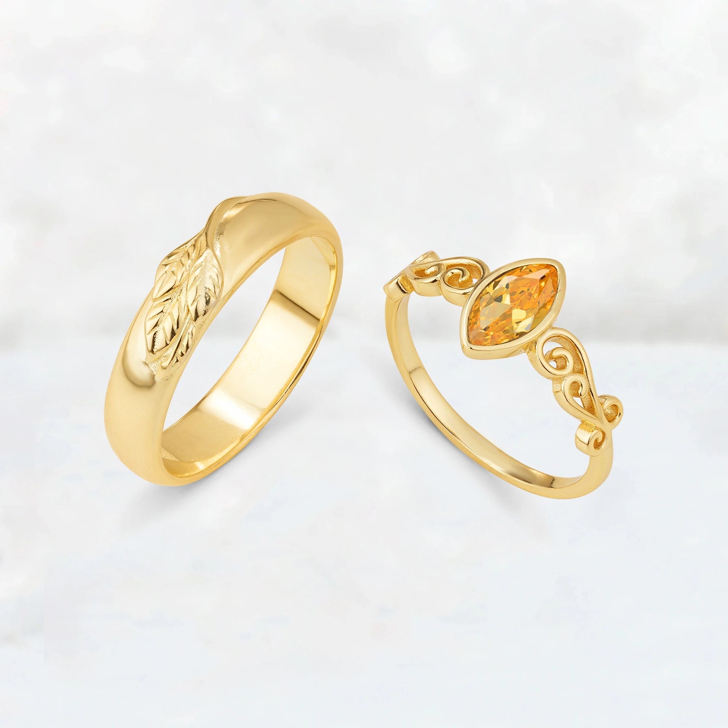 Celtic Vine Marquise Citrine His and Hers Couple Ring