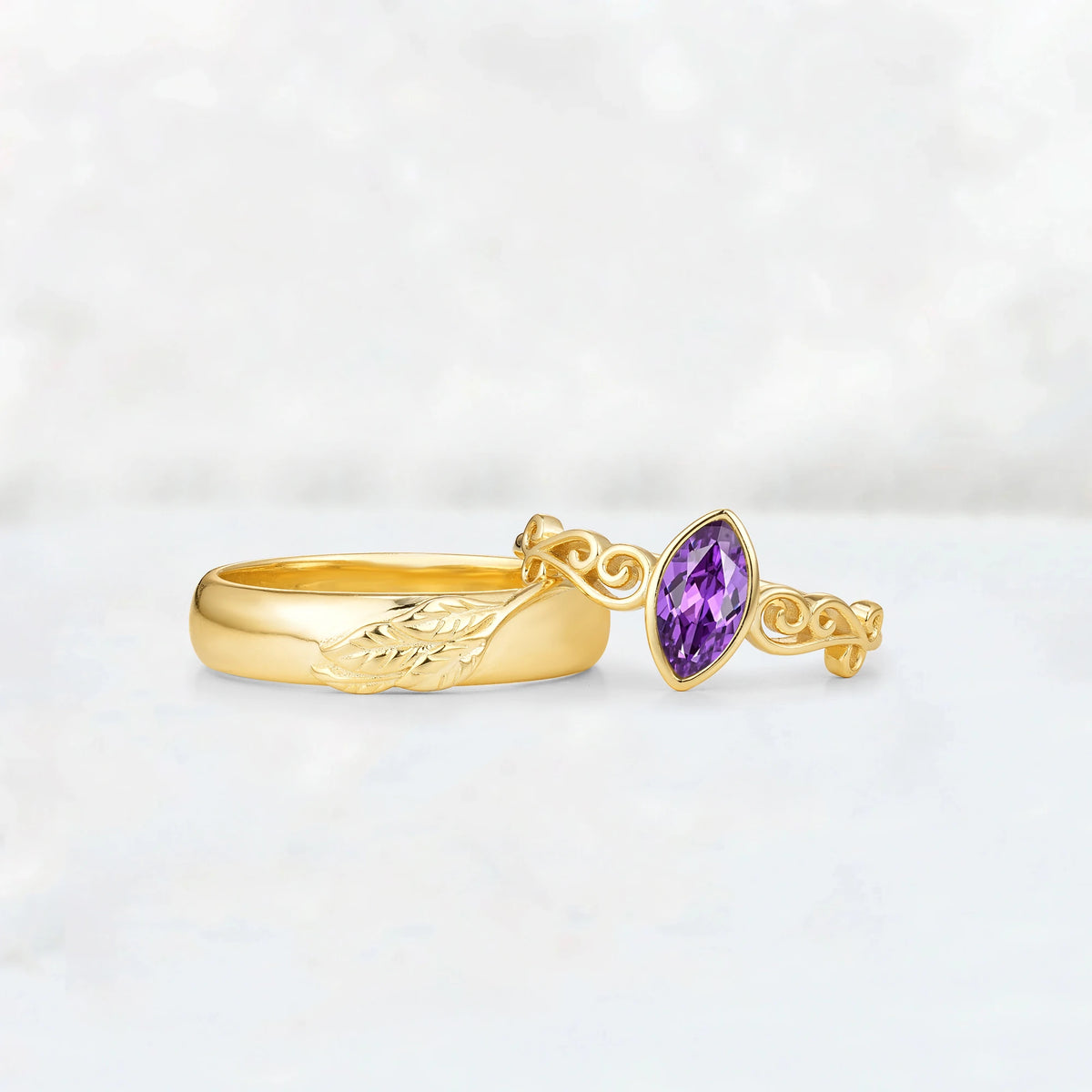 Celtic Vine Marquise Amethyst His and Hers Couple Ring