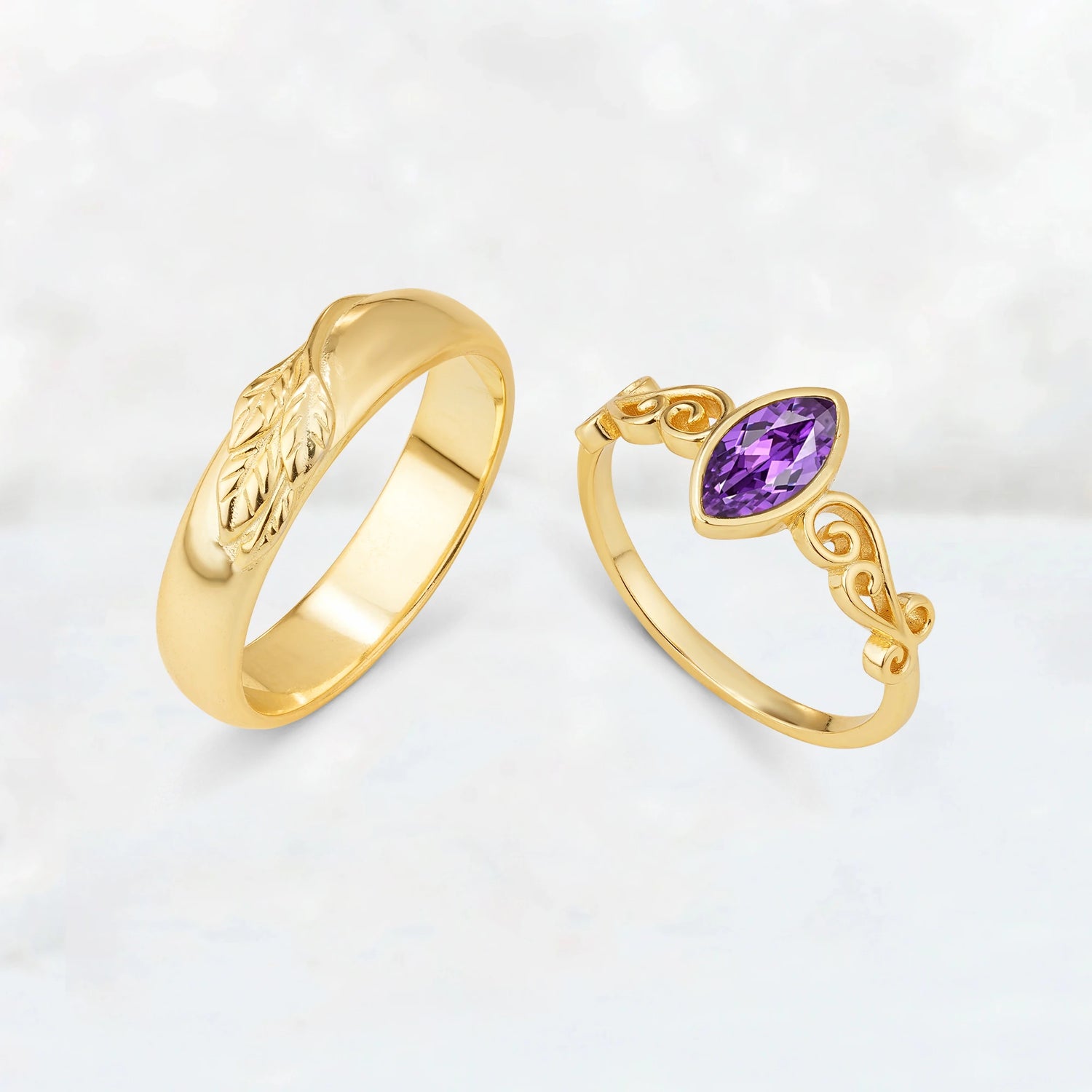 Celtic Vine Marquise Amethyst His and Hers Couple Ring