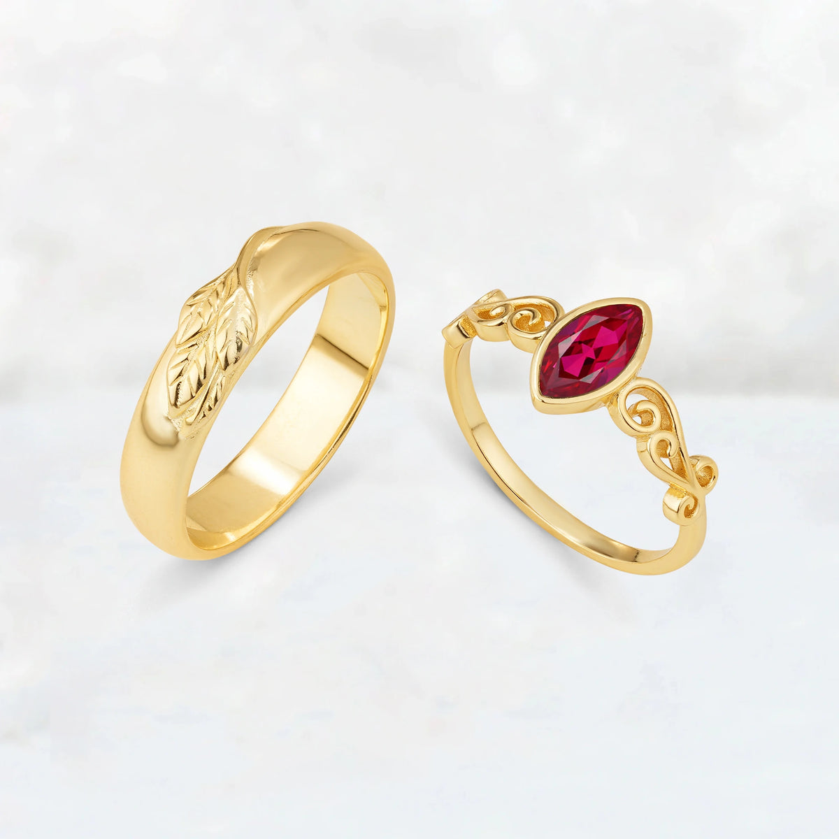 Celtic Vine Marquise Ruby His and Hers Couple Ring