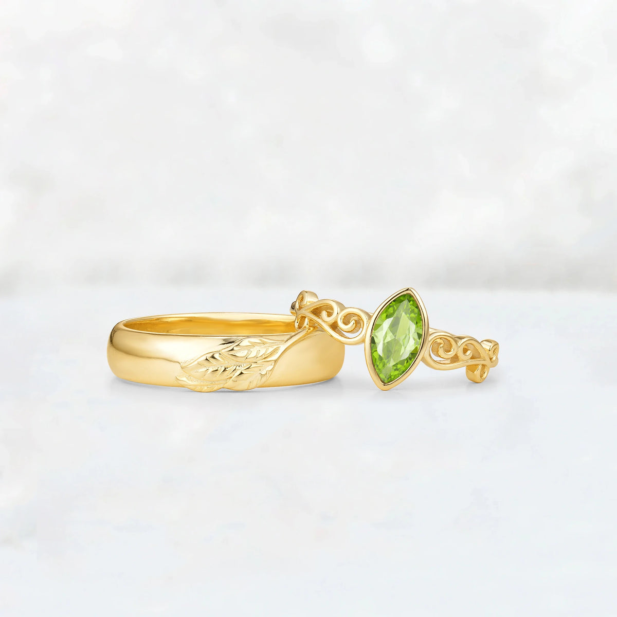 Celtic Vine Marquise Peridot His and Hers Couple Ring
