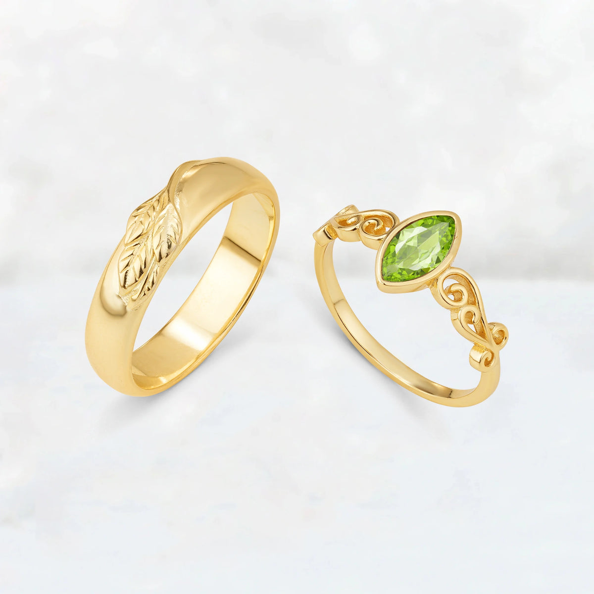 Celtic Vine Marquise Peridot His and Hers Couple Ring
