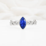 Vintage Marquise Cut Ornate Scroll Design Sapphire Engagement Ring - Additional view